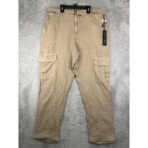 Nicole Miller Cargo Pants Women XL (37x28.5) Beige NWT Linen Belt